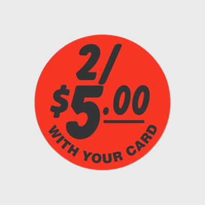 Coupon And Discount Label 2 / $5.00 With Your Card Bullseye - 1,000/Roll