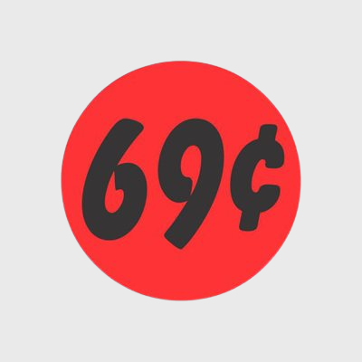 Coupon And Discount Label 69¢ Bullseye - 1,000/Roll