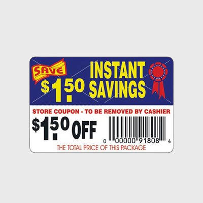Coupon And Discount Label Instant Savings-$1.50 Off Tear Off - 250/Roll