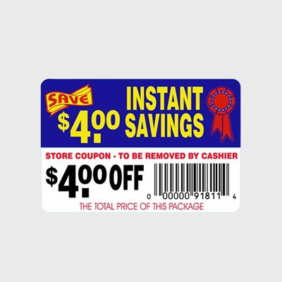 Coupon And Discount Label Instant Savings-$4.00 Off Tear Off - 250/Roll