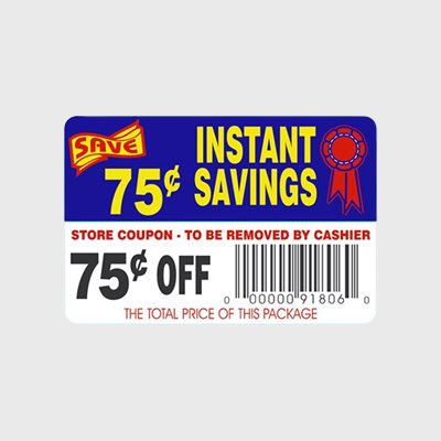 Coupon And Discount Label Instant Savings-75¢ Off Tear Off - 250/Roll
