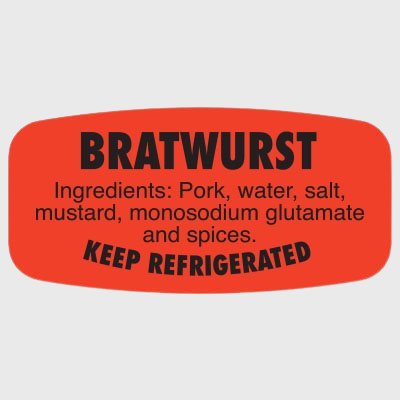 Short Oval Label Bratwurst With Ingredients - 1,000/Roll