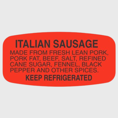 Short Oval Label Italian Sausage With Ingredients - 1,000/Roll