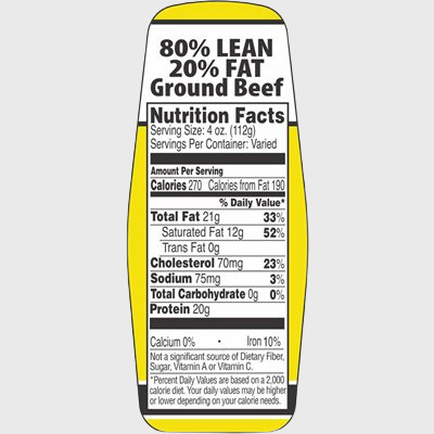 Nutritional Grind Label Ground Beef 80% / 20% With Nutritional Fact - 500/Roll