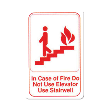 Information Sign with Symbol "In Case of Fire Do Not Use Elevator..." Red & White 6" x 9"H