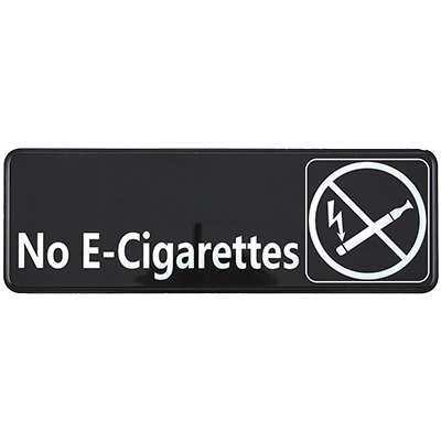 Information Sign with Symbol "No E-Cigarettes" Black & White 9" x 3"H