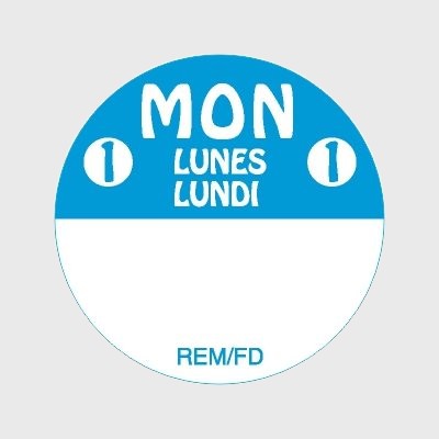 Regular Removable Label Monday Lunes Lundi - 2,000/Roll