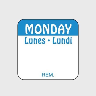 Regular Removable Label Monday Lunes Lundi - 1,000/Roll
