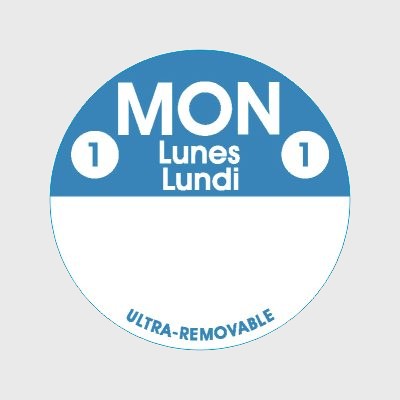 Ultra Removable Label Mon 1 Lunes / Lundi - 1000/Roll