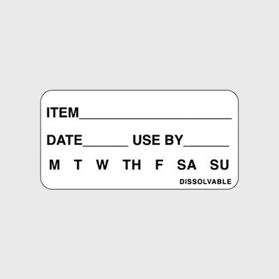 Dissolvable Label Item Date Use By M T W TH F SA SU - 500/Roll