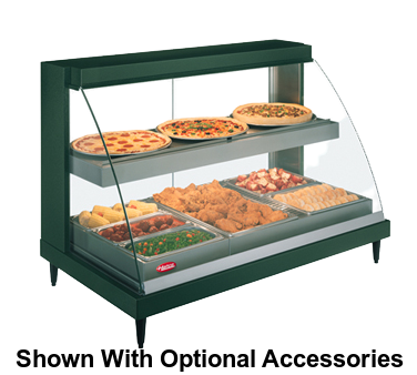 Hatco Glo-Ray® Designer Countertop Curved Glass Heated Display Case With Humidity 45.5"W Dual Shelves Stainless Steel