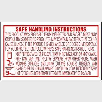 Specialty Meat Safe Handling Instructions Label - 1,000/Roll