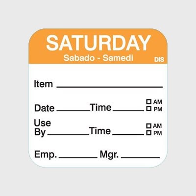 Dissolvable Label Shelf Life Day of Week Saturday - 250/Roll
