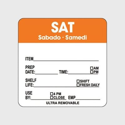 Ultra Removable Label Sat 6 Sabado / Samedi  - 500/Roll