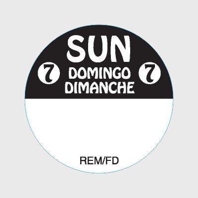 Regular Removable Label Sunday Domingo Dimanche - 2,000/Roll