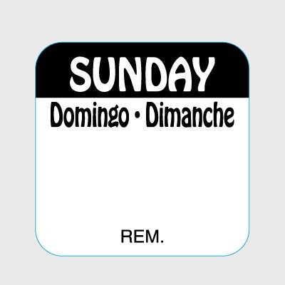Regular Removable Label Sunday Domingo Dimanche - 1,000/Roll