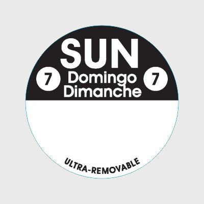 Ultra Removable Label Sun 7 Domingo Dimanche - 1,000/Roll