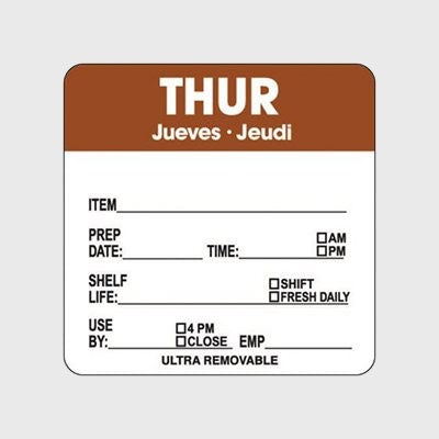 Ultra Removable Label Thur Jueves Jeudi Prep / Use By - 500/Roll