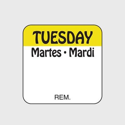 Regular Removable Label Tuesday Martes Mardi - 1,000/Roll