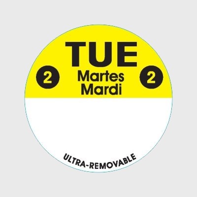 Ultra Removable Label Tue 2 Martes / Mardi - 1,000/Roll