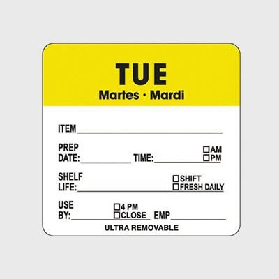 Ultra Removable Label Tue Martes Mardi Prep / Use By - 500/Roll