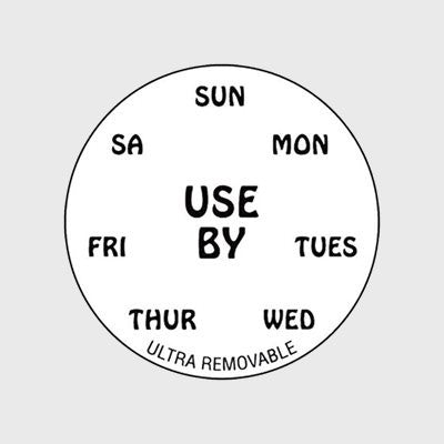 Ultra Removable Label Use By Of Week Clock - 500/Roll