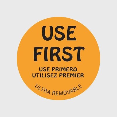 Ultra Removable Label Use First / Use Primero / Utilisez Premier - 1,000/Roll