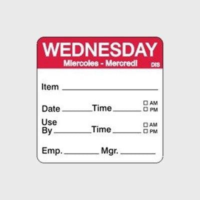 Dissolvable Label Shelf Life Day of Week Wednesday - 250/Roll