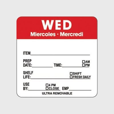 Ultra Removable Label Wed Miercoles Mercredi Prep / Use By - 500/Roll